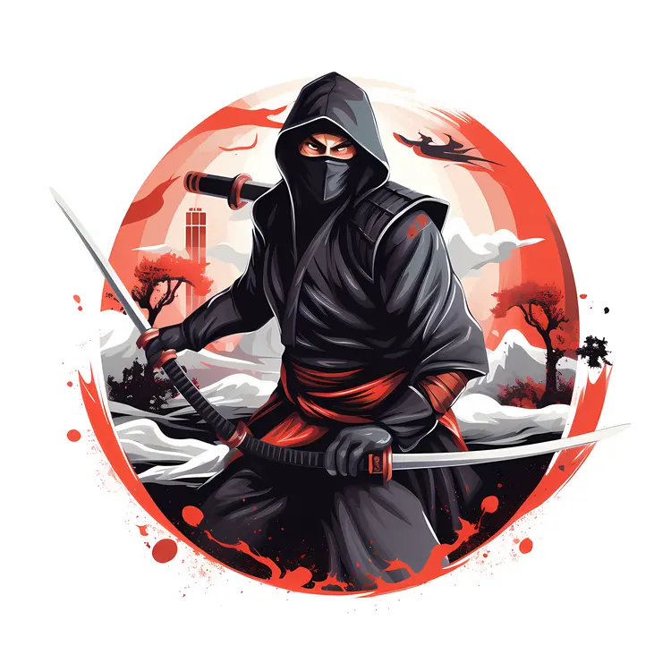 Ninja with Dual Swords and Red Circle