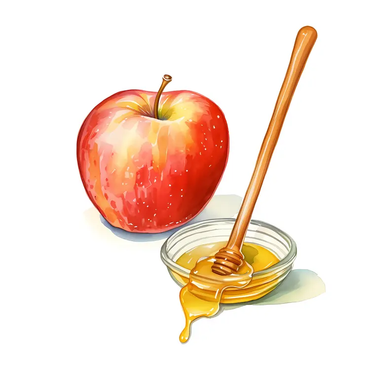 Red Apple with Honey for Rosh Hashanah Celebration