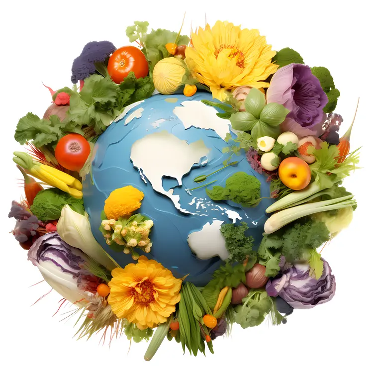 Earth Surrounded by Vegetables and Flowers for Earth Day Concept