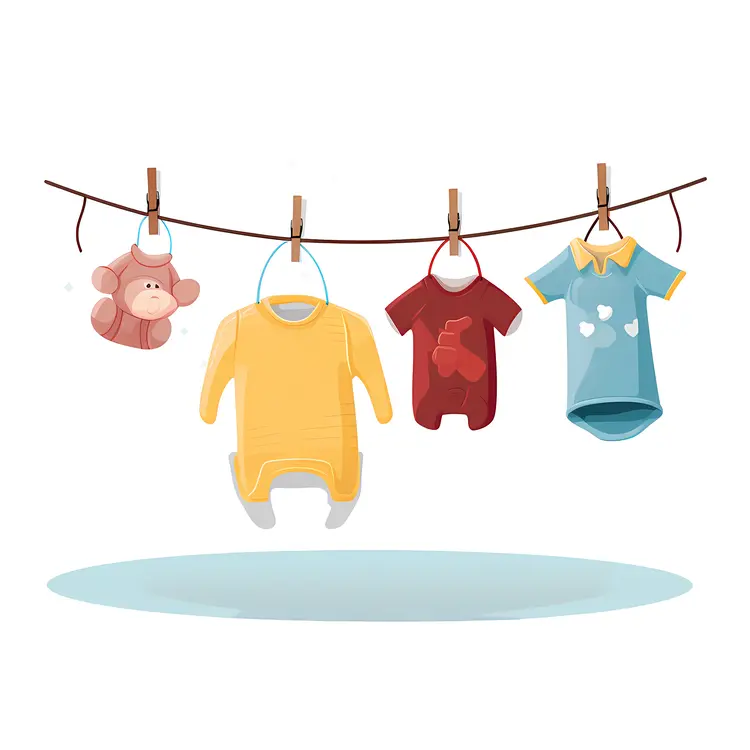 Cute Baby Clothes Hanging on Clothesline
