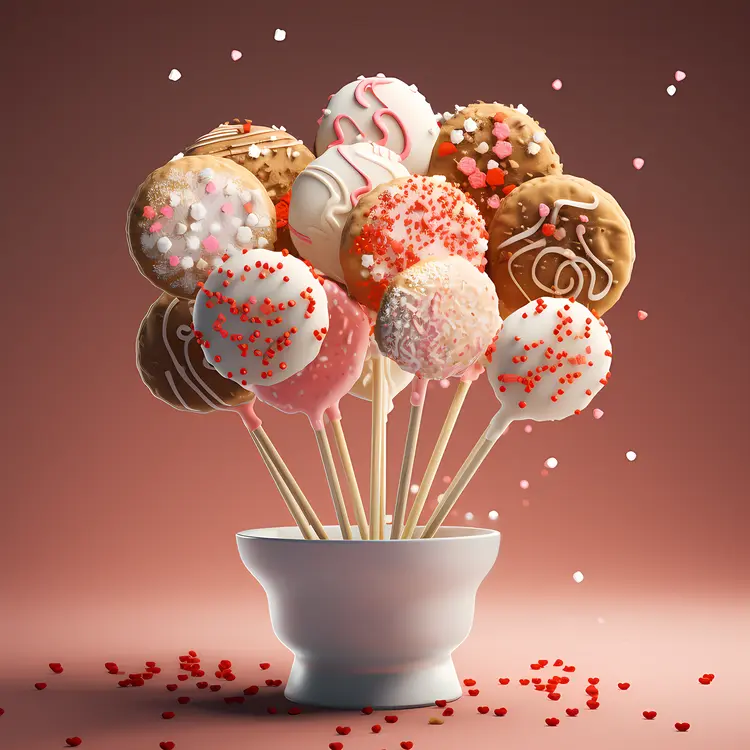 Heart-shaped Cake Pops in a Bowl