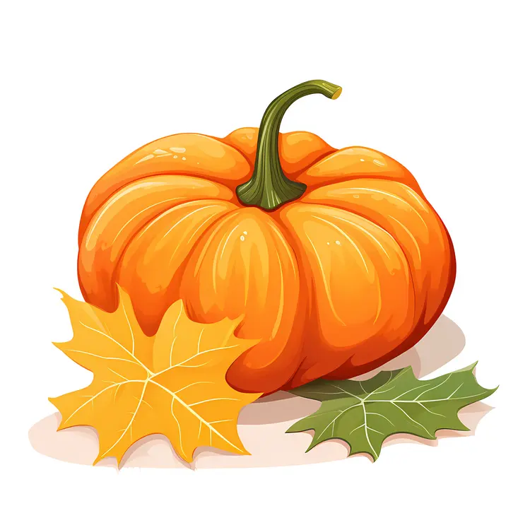 Single Pumpkin with Autumn Leaves