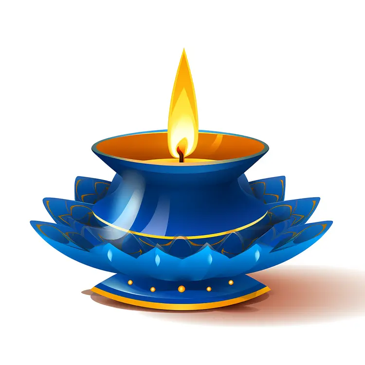 Blue Candle with Lotus Design