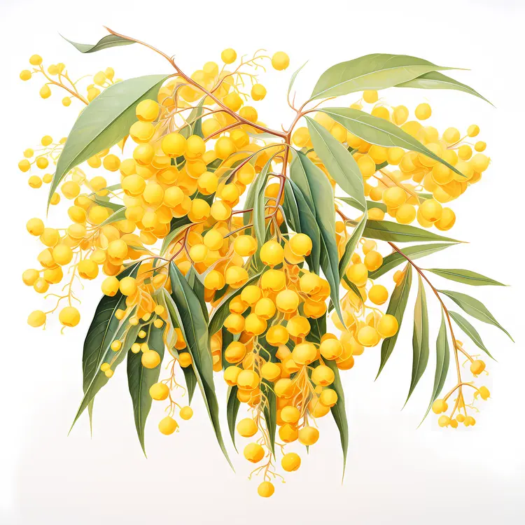 Yellow Flowers on Branch with Leaves