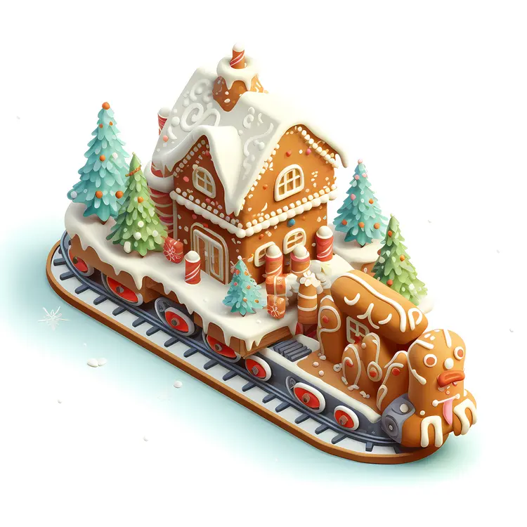 Gingerbread House with Snow and Candy Decorations