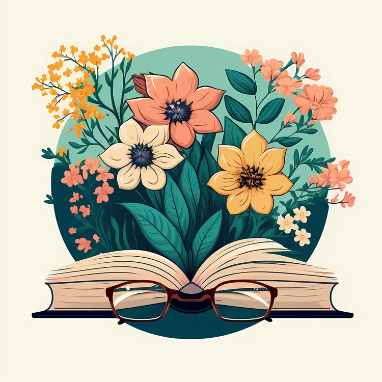 Books and Flowers with Glasses