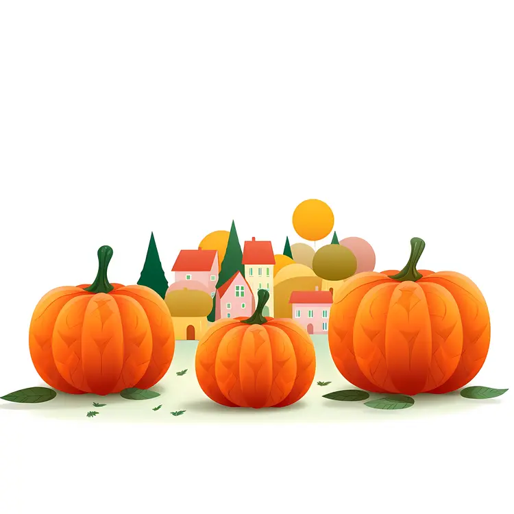 Pumpkins with Village Background
