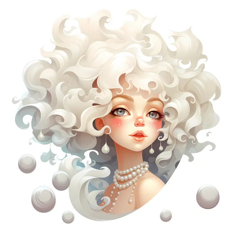 Girl with Curly Hair and Pearls