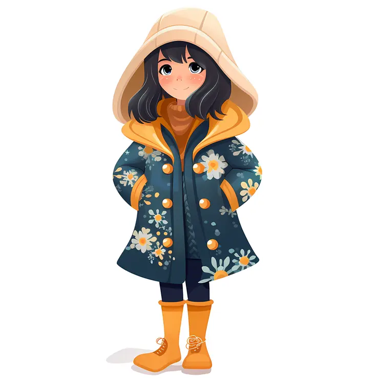 Cute Girl in Floral Winter Coat