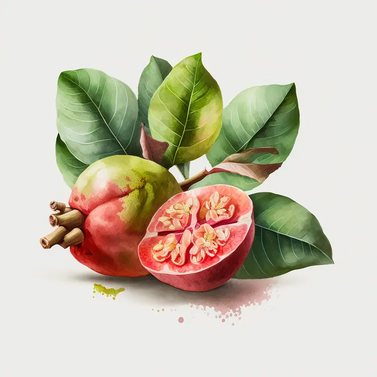 Fresh Guava with Leaves Illustration