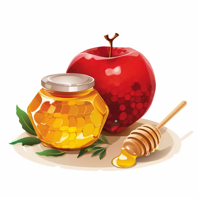 Honey Jar with Apple and Honey Dipper for Rosh Hashanah