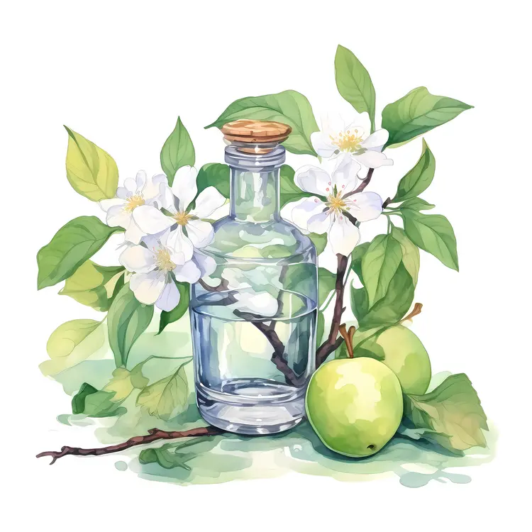 Glass Bottle with Flowers and Green Apples