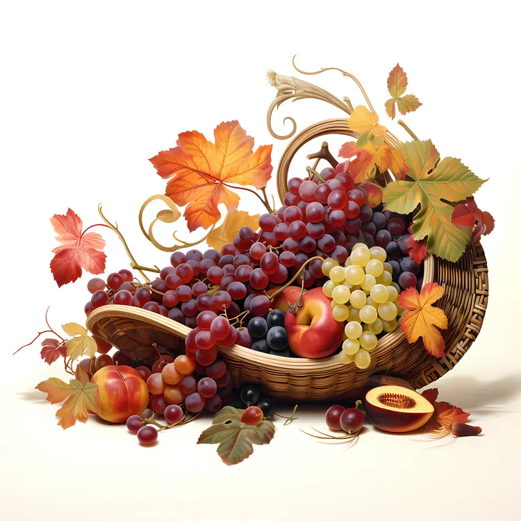 Cornucopia Basket with Grapes and Peaches
