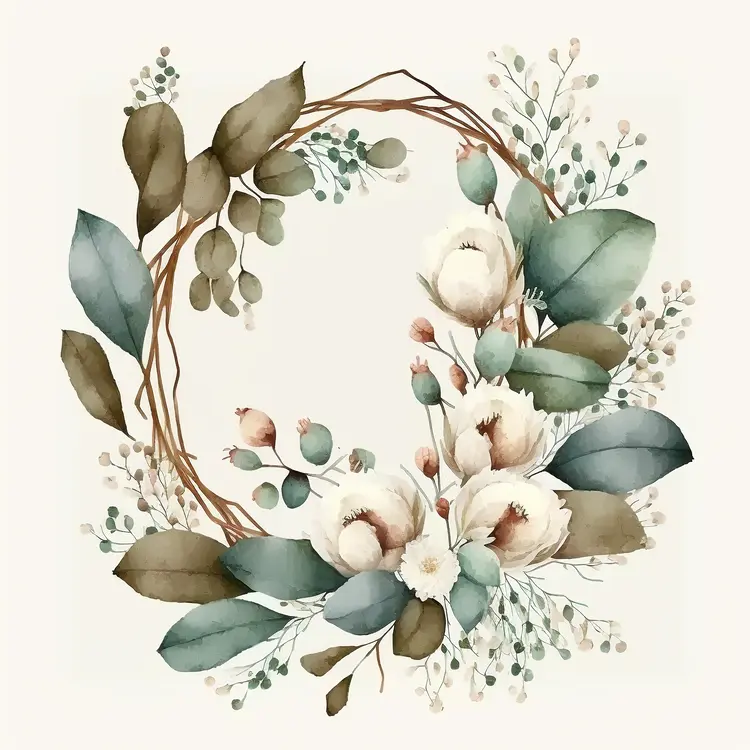 Beautiful Floral Wreath with Leaves and Flowers
