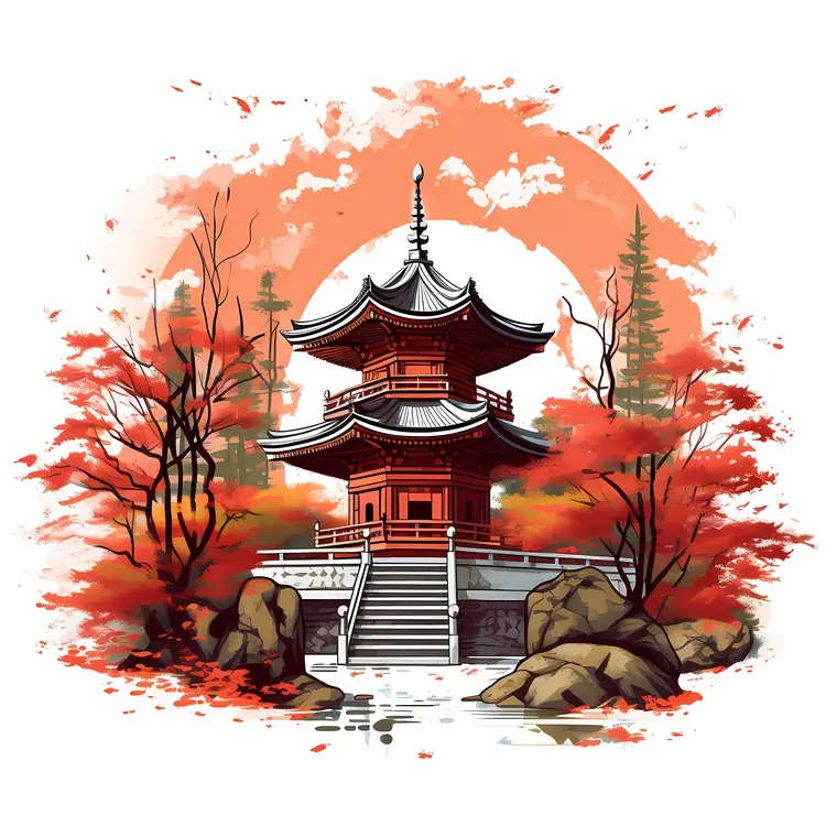 Red Pagoda in Autumn