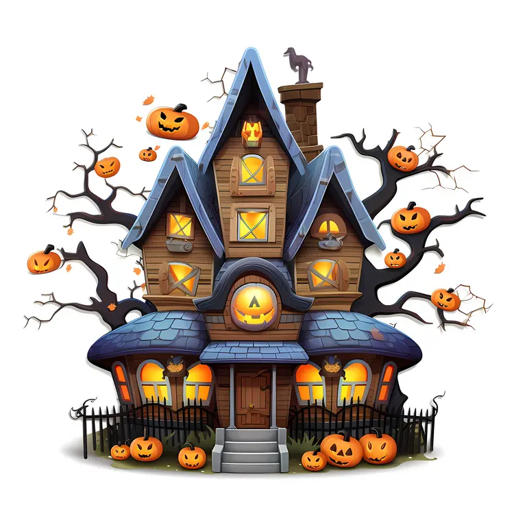 Spooky Haunted House with Halloween Decorations