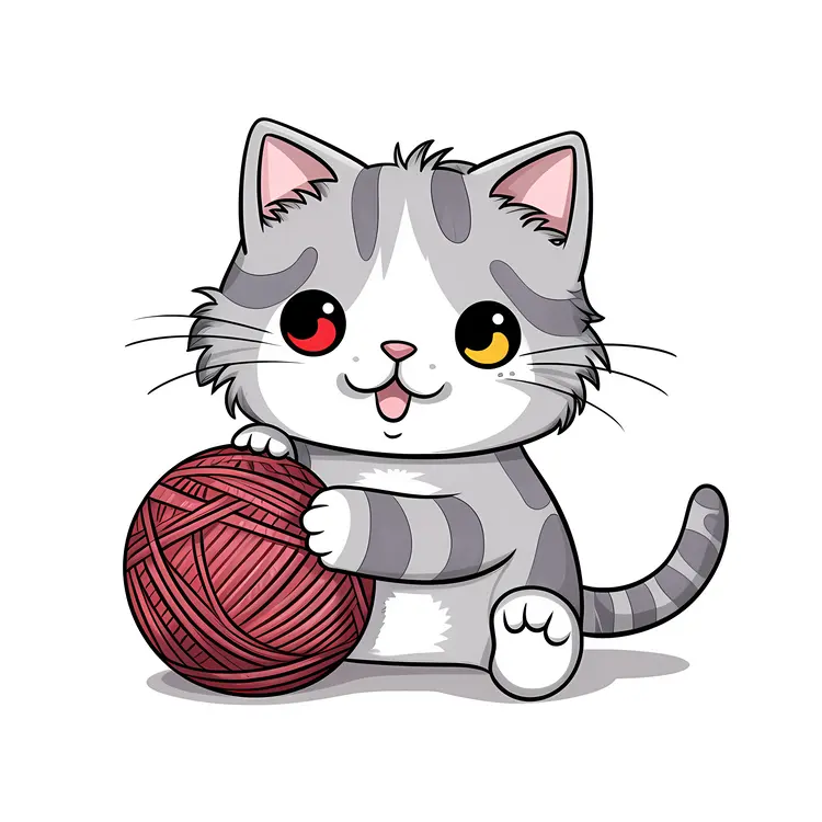 Cute Kitten with Red Yarn Ball