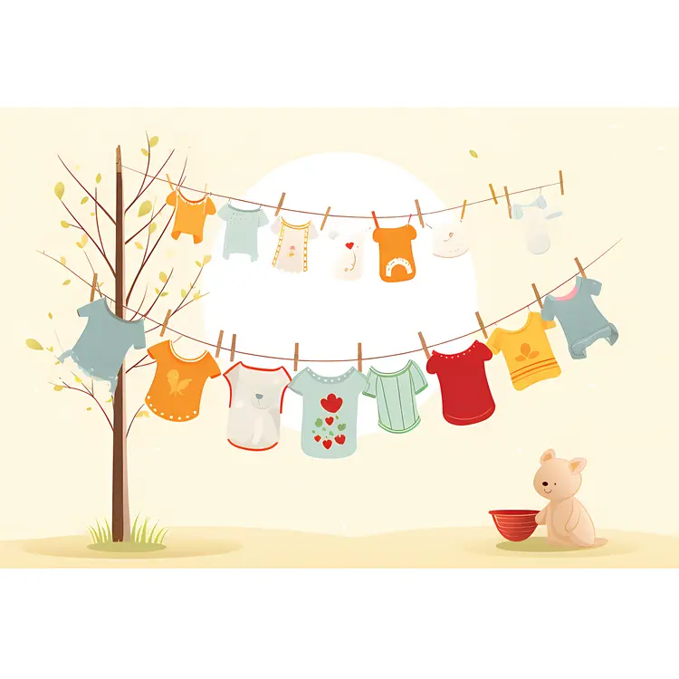 Cute Children's Clothing Hanging on Clothesline