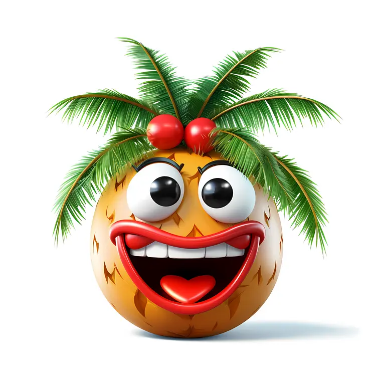 Happy Pineapple with Palm Leaves and Cherry