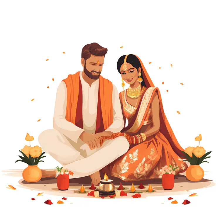 Traditional Wedding Couple Illustration
