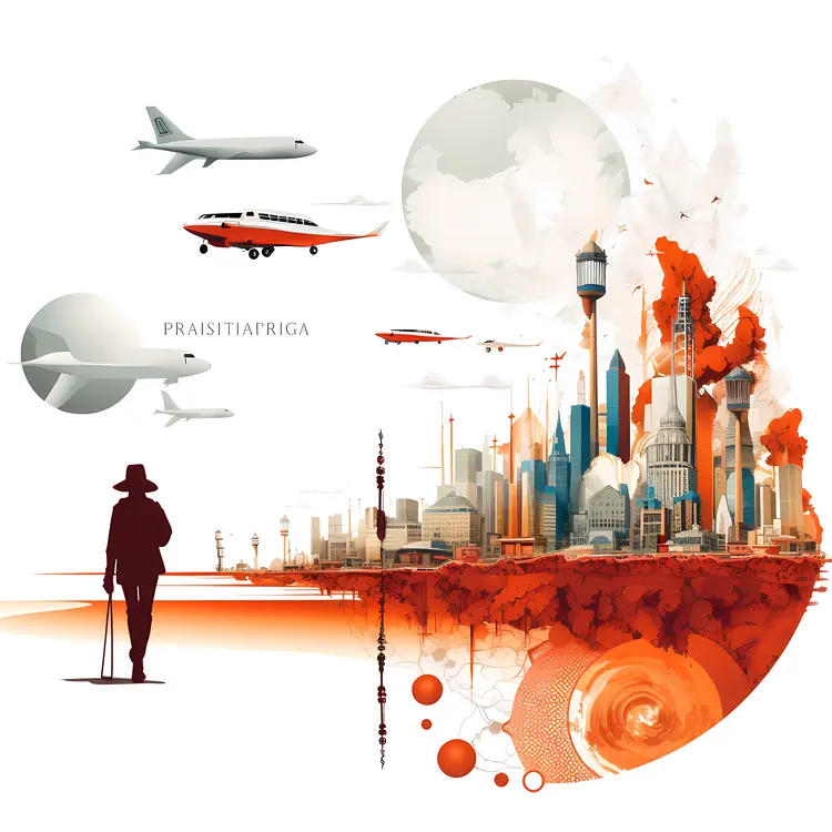 Futuristic Cityscape with Airplanes