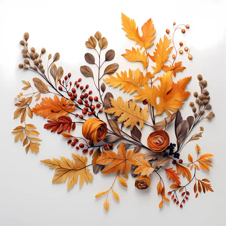 Autumn Leaves with Berries and Branches
