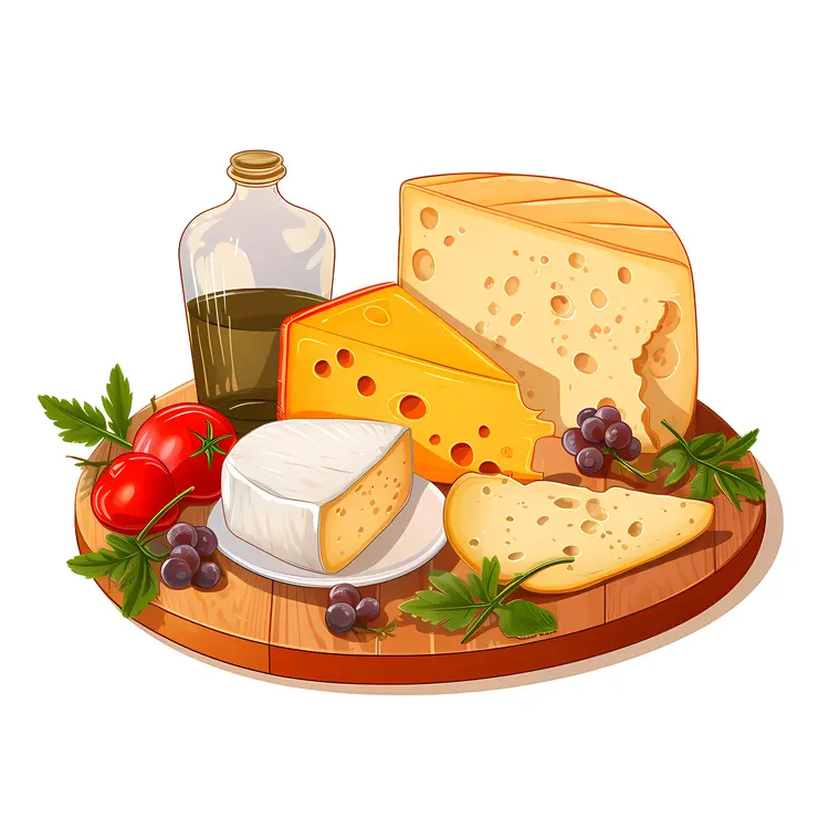 Gourmet Cheese Platter with Wine and Grapes