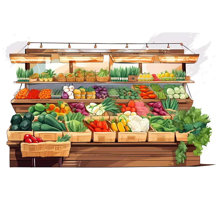 Vibrant Vegetable Display in Grocery Store