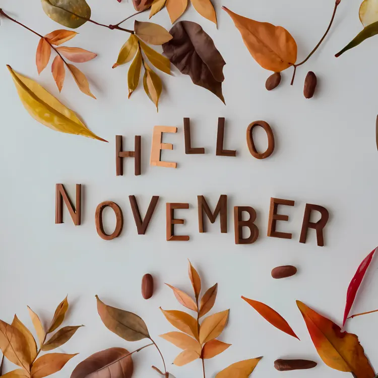 Hello November with Autumn Leaves