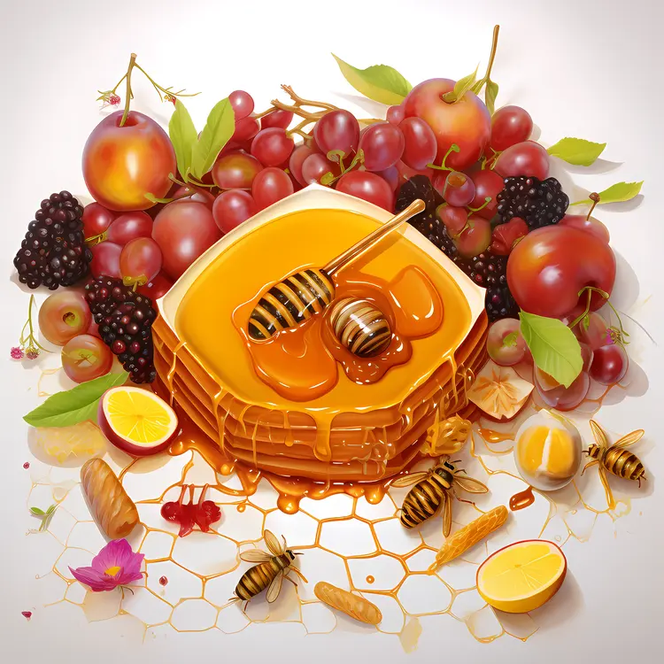 Delicious Honey with Fresh Fruits and Bees