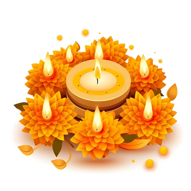 Decorative Candle with Marigold Flowers