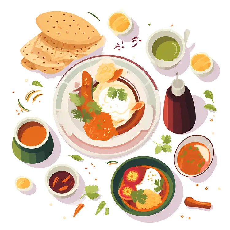 Indian Breakfast Platter with Various Dishes