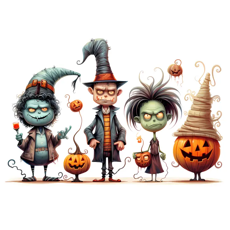 Cute Halloween Characters with Pumpkins