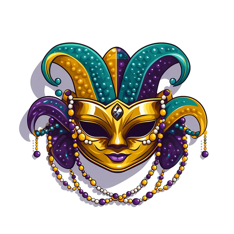 Jester Mask with Beads for Mardi Gras
