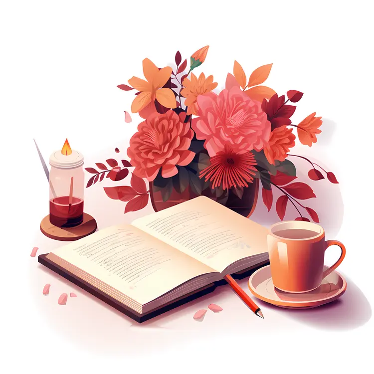Open Book with Flowers and Candle