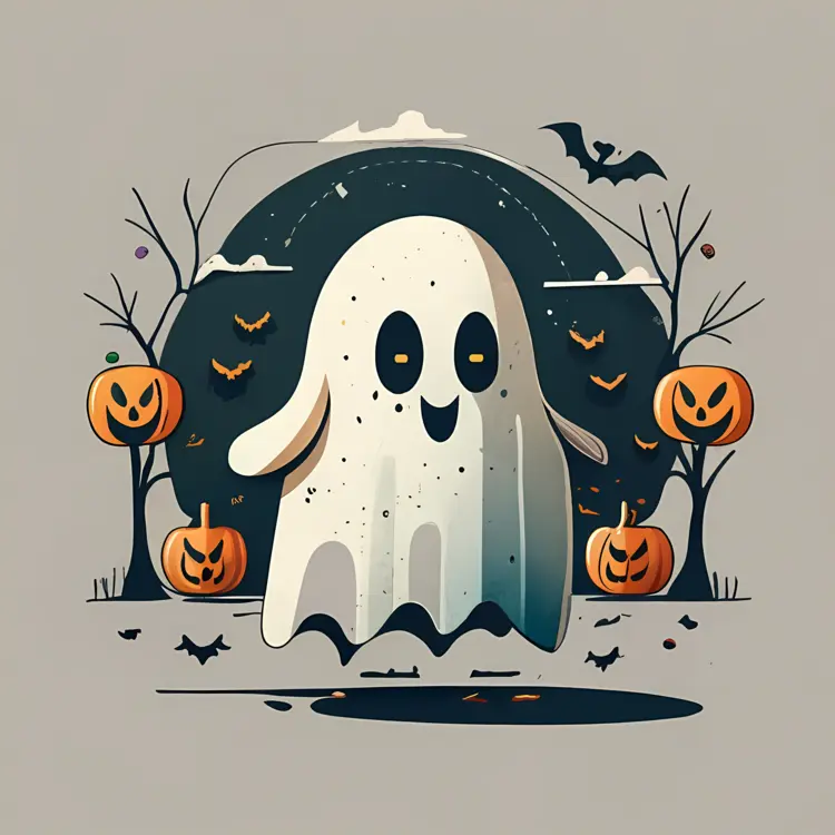 Cute Ghost with Pumpkins