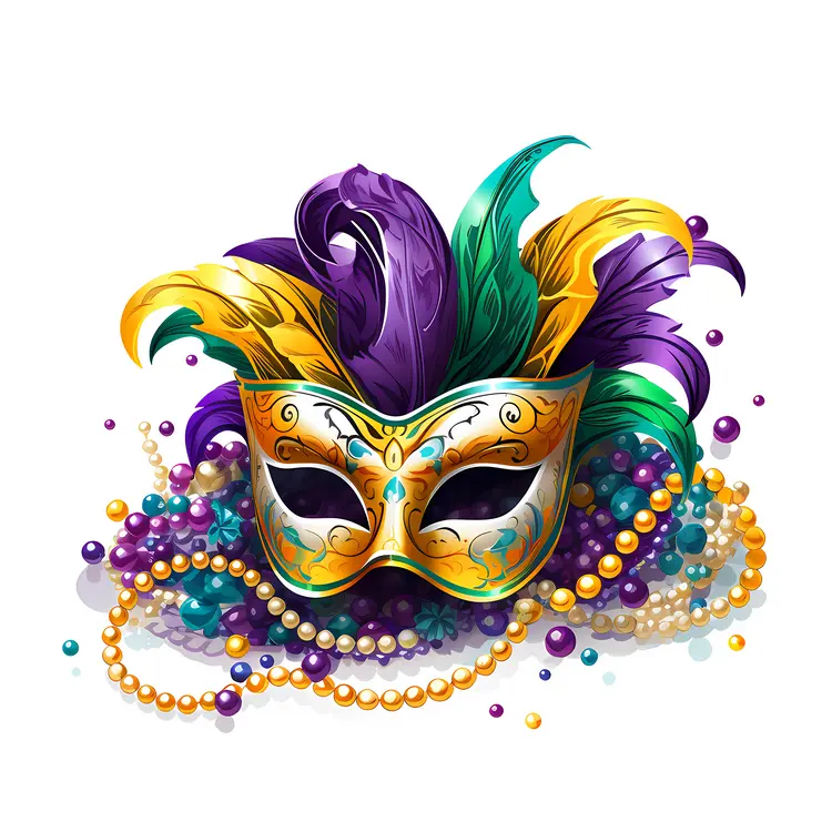 Colorful Mask with Feathers and Beads for Mardi Gras