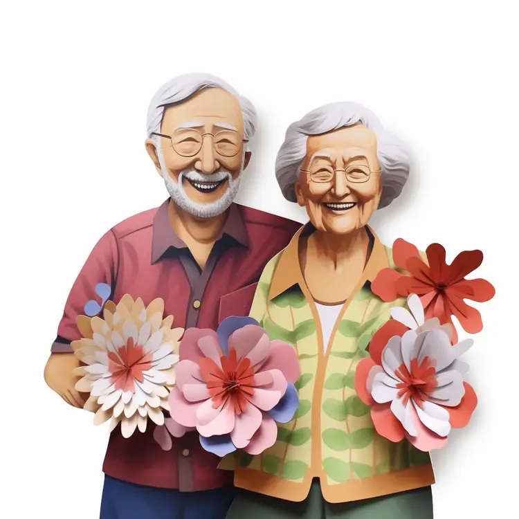 Happy Elderly Couple with Flowers