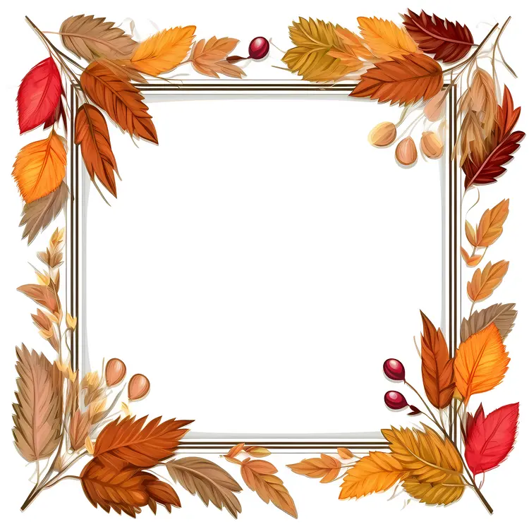 Autumn Leaves Frame with Red Berries