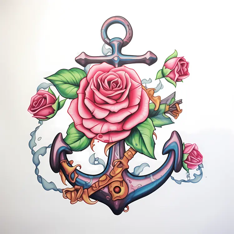 Anchor and Roses Artistic Illustration