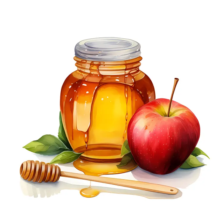 Honey Jar and Apple for Rosh Hashanah Celebration