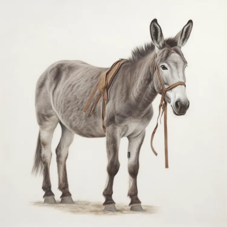 Brown Donkey with Saddle and Bridle