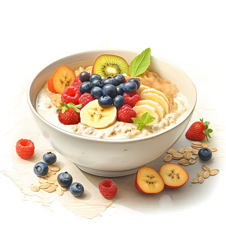 Oatmeal with Berries and Sliced Fruits