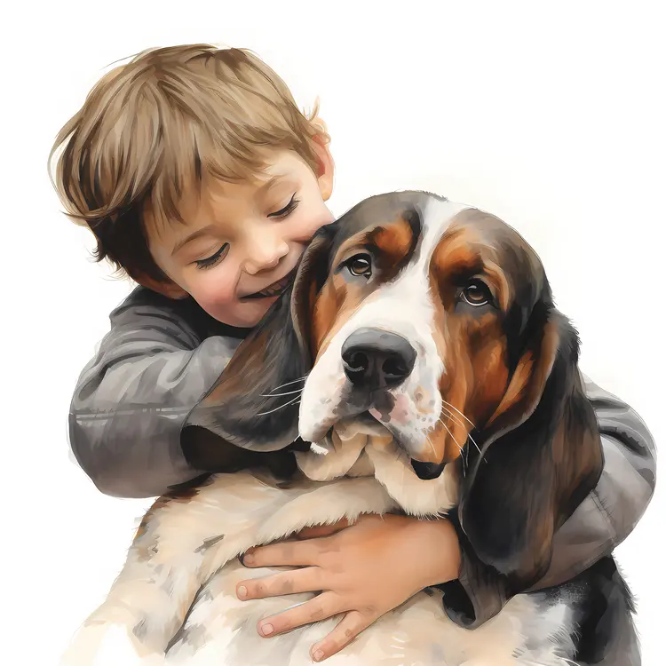 Boy Hugging His Dog