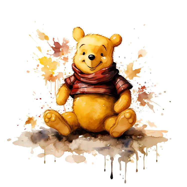 Watercolor Bear with Autumn Leaves