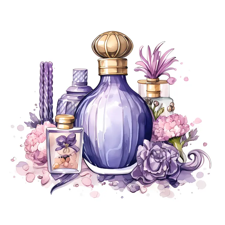 Lavender Perfume Bottles with Flowers