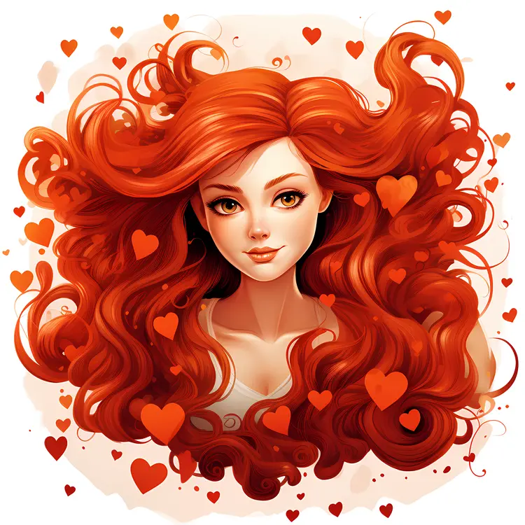 Smiling Girl with Red Hair and Hearts