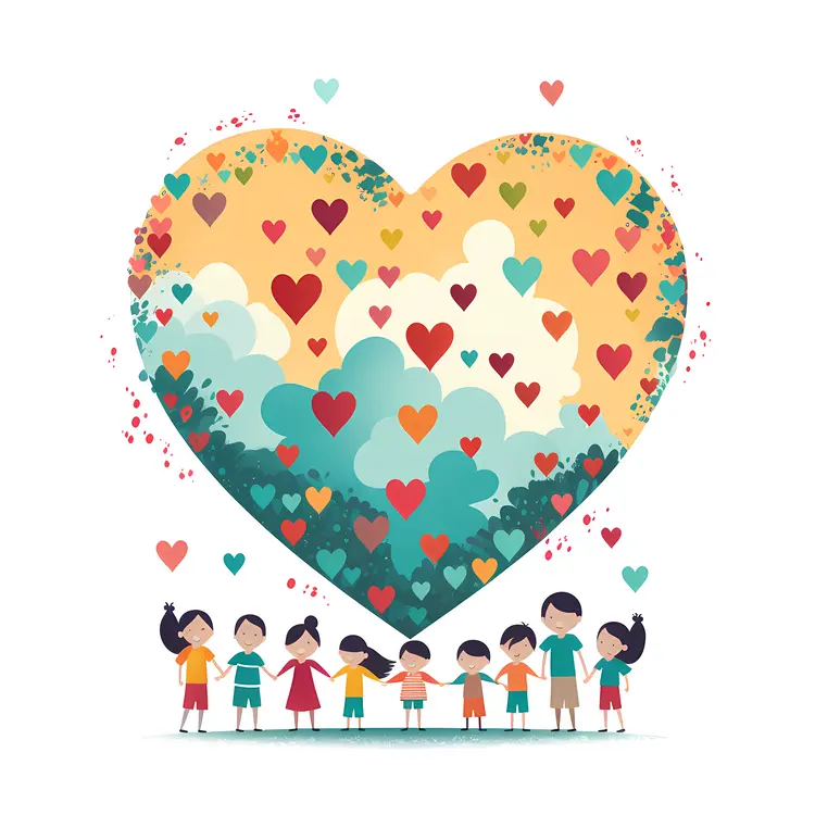 Children Holding Hands with Heart Full of Love