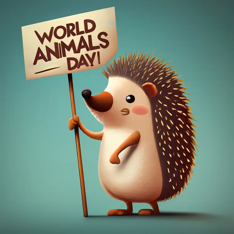 Hedgehog with Sign for World Animal Day