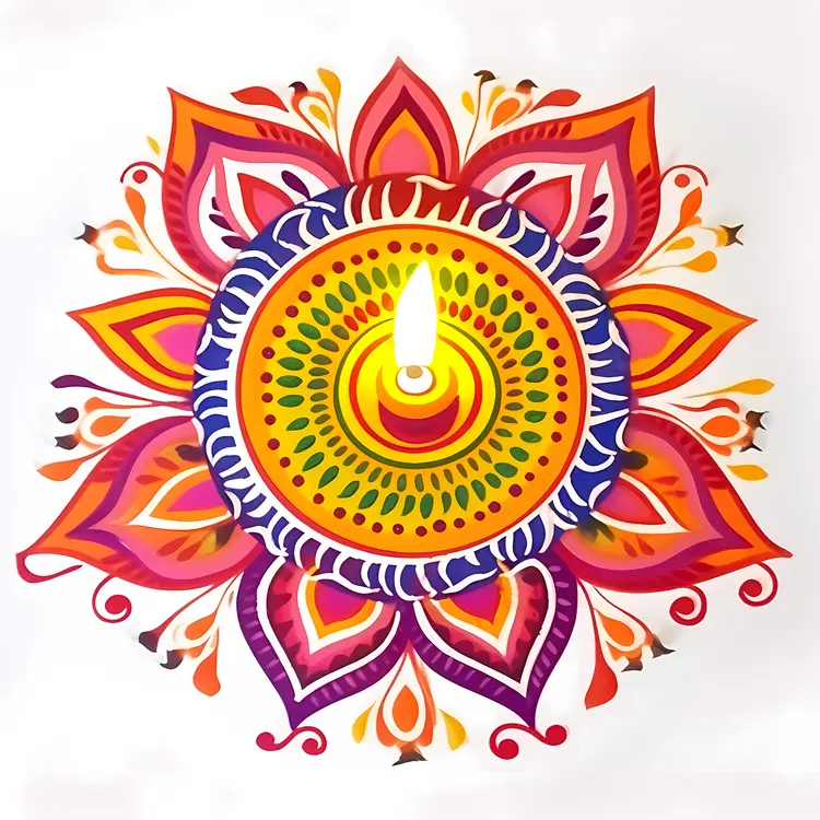Decorative Rangoli with Diya Lamp for Diwali